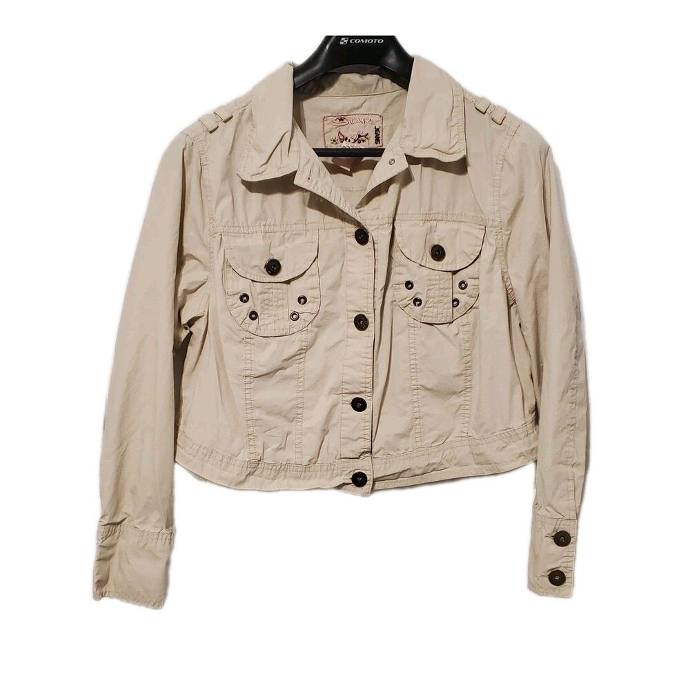 Y2K Star Jeans Khaki Cropped Jacket Military Studded Size 1X Bratzcore